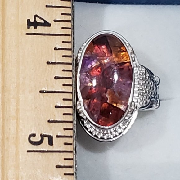 Garnet, Citrine & Amethyst chip ring in Platinum over copper w/magnet 8ct - Picture 2 of 6